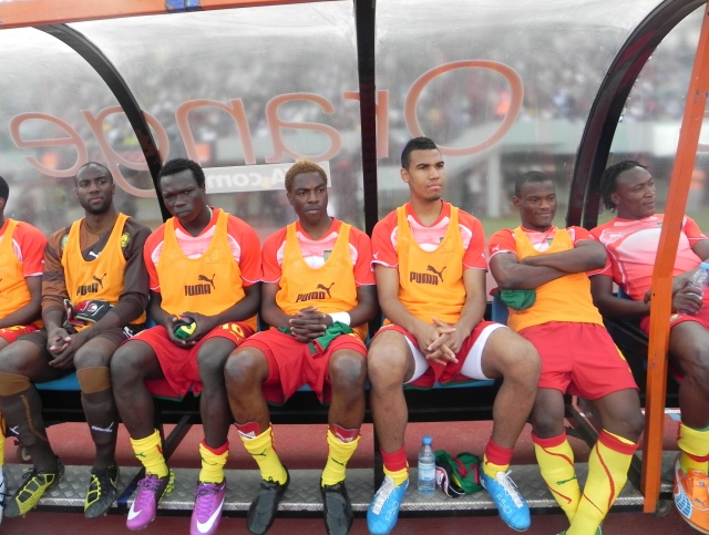 Cameroon players on reserve bench, Dakar 26 March 2011